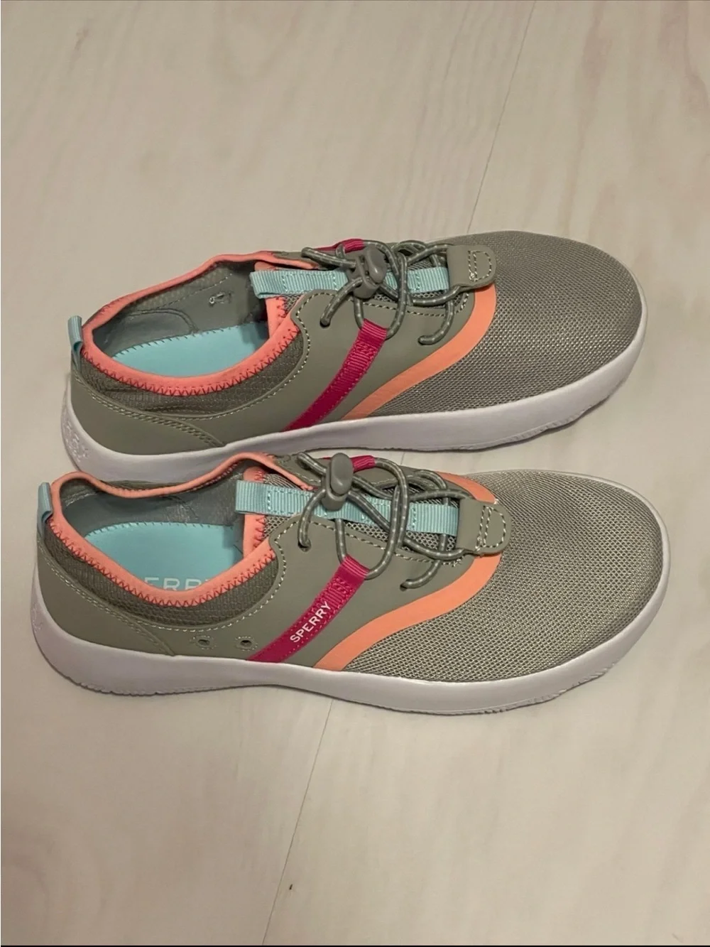 Sperry Kids Olive Water Shoes with Coral & Pink Trim